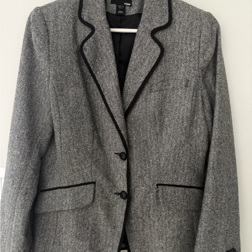 H&M Black houndstooth Blazer with Black Piping
